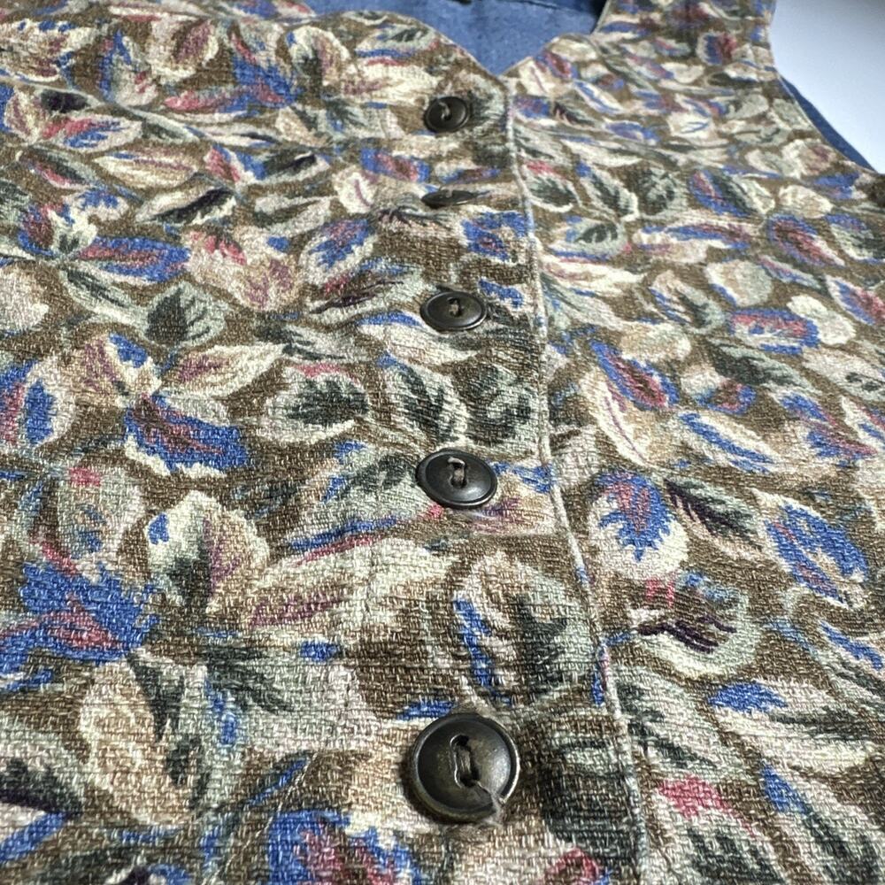 Vintage Cherokee Womans Denim VestAutumn Leaves Buttons USA Made Size Medium 90s - Picture 5 of 6
